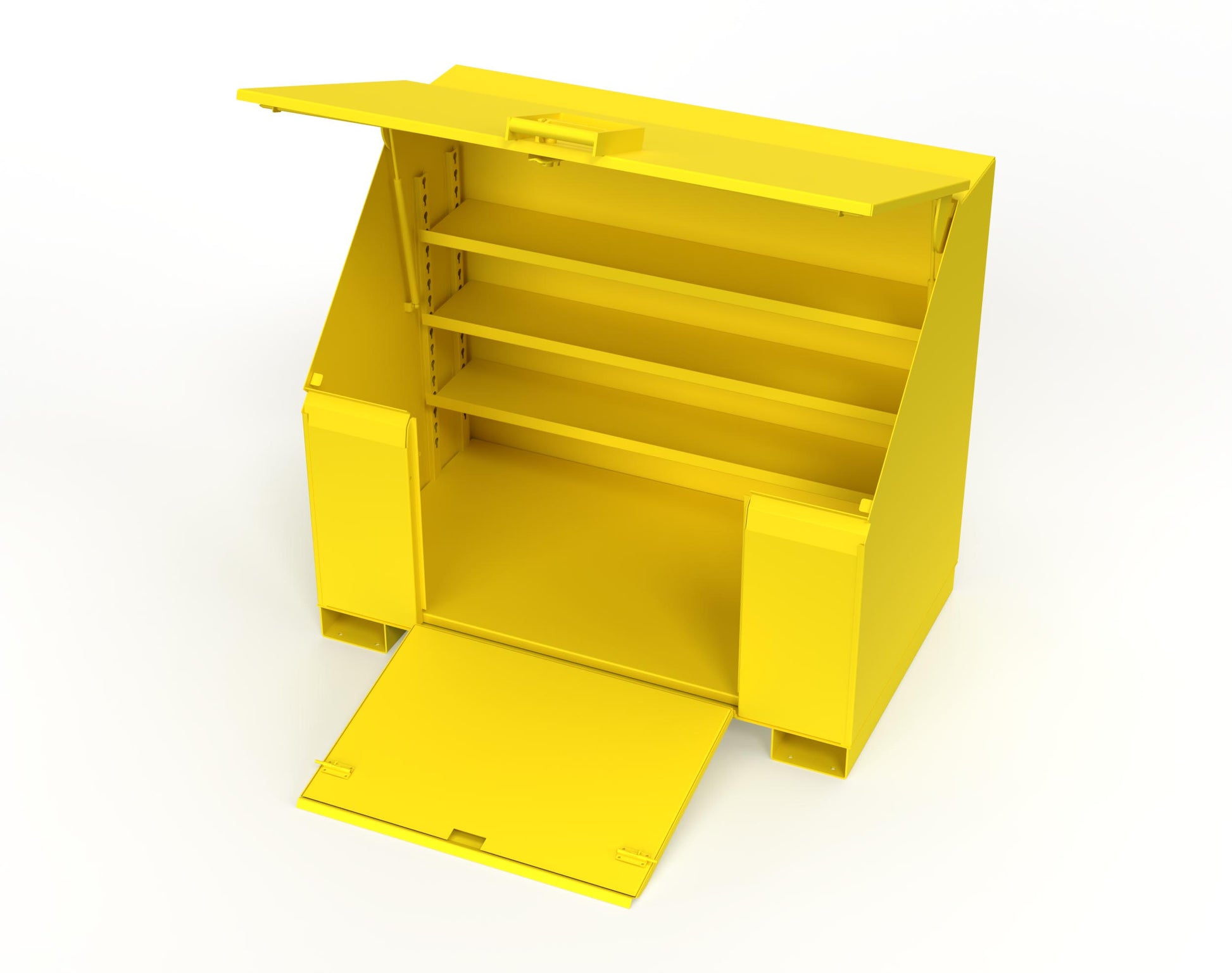 Extreme Duty 12 GA Job Site Box with Lift-Up Lid, Ramp, 3 Shelves - 60 In. W x 36 In. D x 48 In. H - 453UJB-RAMP-1021