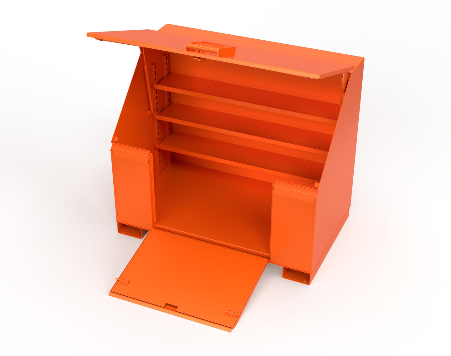 Extreme Duty 12 GA Job Site Box with Lift-Up Lid, Ramp, 3 Shelves - 60 In. W x 36 In. D x 48 In. H - 453UJB-RAMP-2009