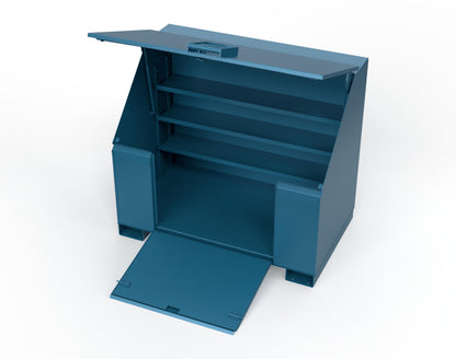 Extreme Duty 12 GA Job Site Box with Lift-Up Lid, Ramp, 3 Shelves - 60 In. W x 36 In. D x 48 In. H - 453UJB-RAMP-5001