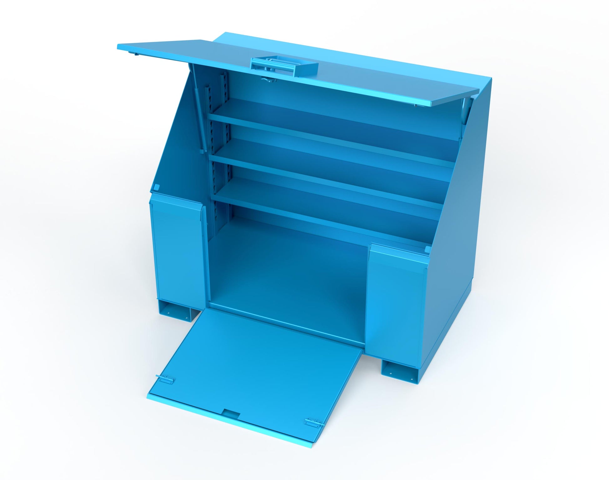 Extreme Duty 12 GA Job Site Box with Lift-Up Lid, Ramp, 3 Shelves - 60 In. W x 36 In. D x 48 In. H - 453UJB-RAMP-5012