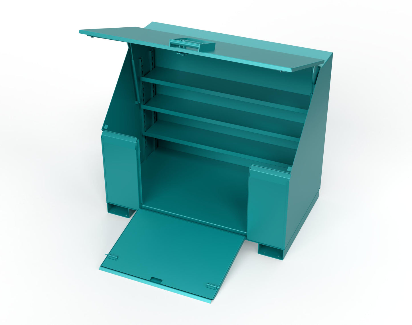 Extreme Duty 12 GA Job Site Box with Lift-Up Lid, Ramp, 3 Shelves - 60 In. W x 36 In. D x 48 In. H - 453UJB-RAMP-5021