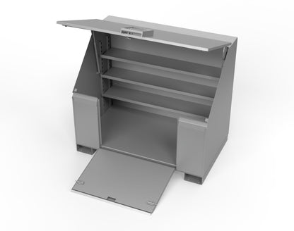 Extreme Duty 12 GA Job Site Box with Lift-Up Lid, Ramp, 3 Shelves - 60 In. W x 36 In. D x 48 In. H - 453UJB-RAMP-7037