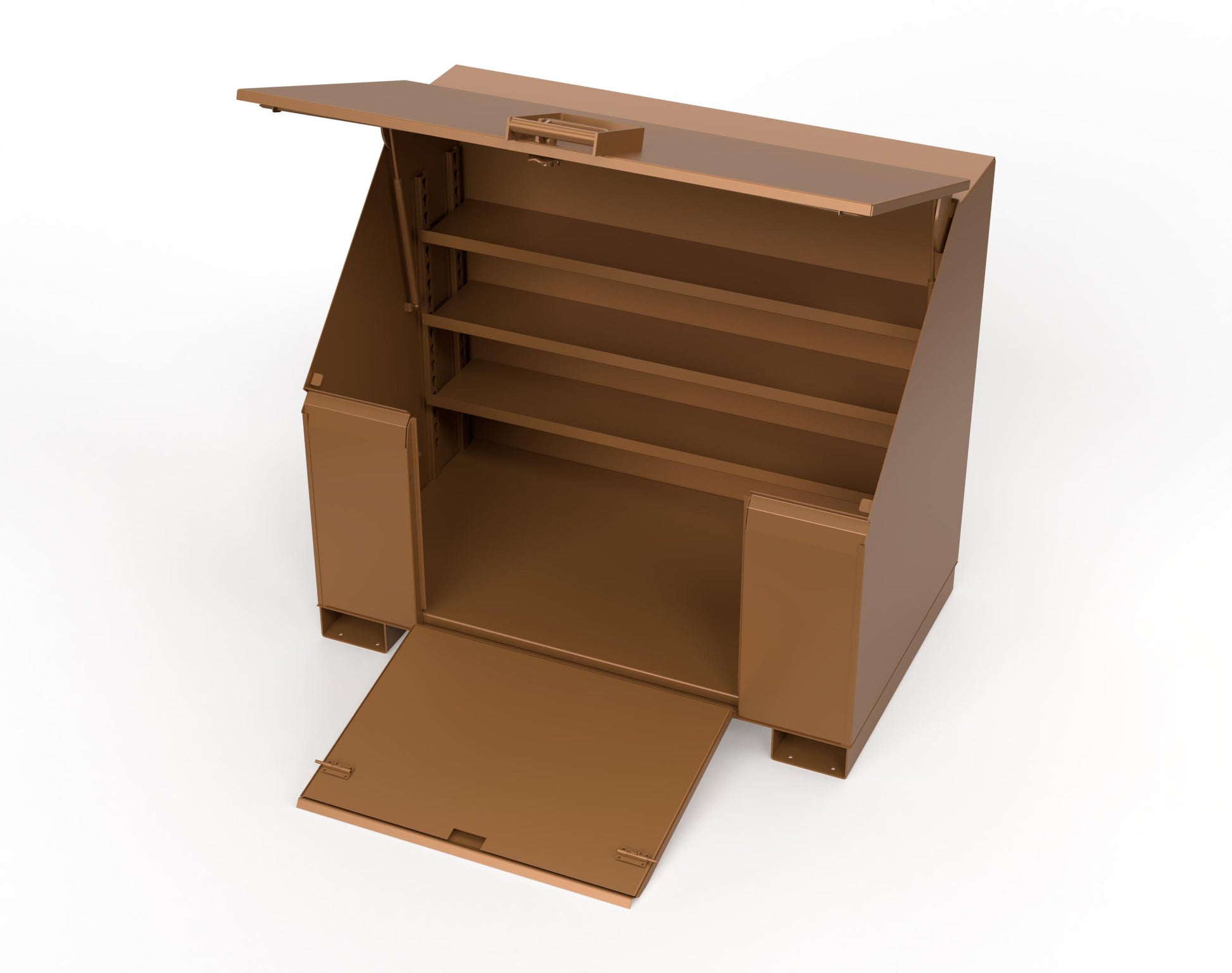 Extreme Duty 12 GA Job Site Box with Lift-Up Lid, Ramp, 3 Shelves - 60 In. W x 36 In. D x 48 In. H - 453UJB-RAMP-8008