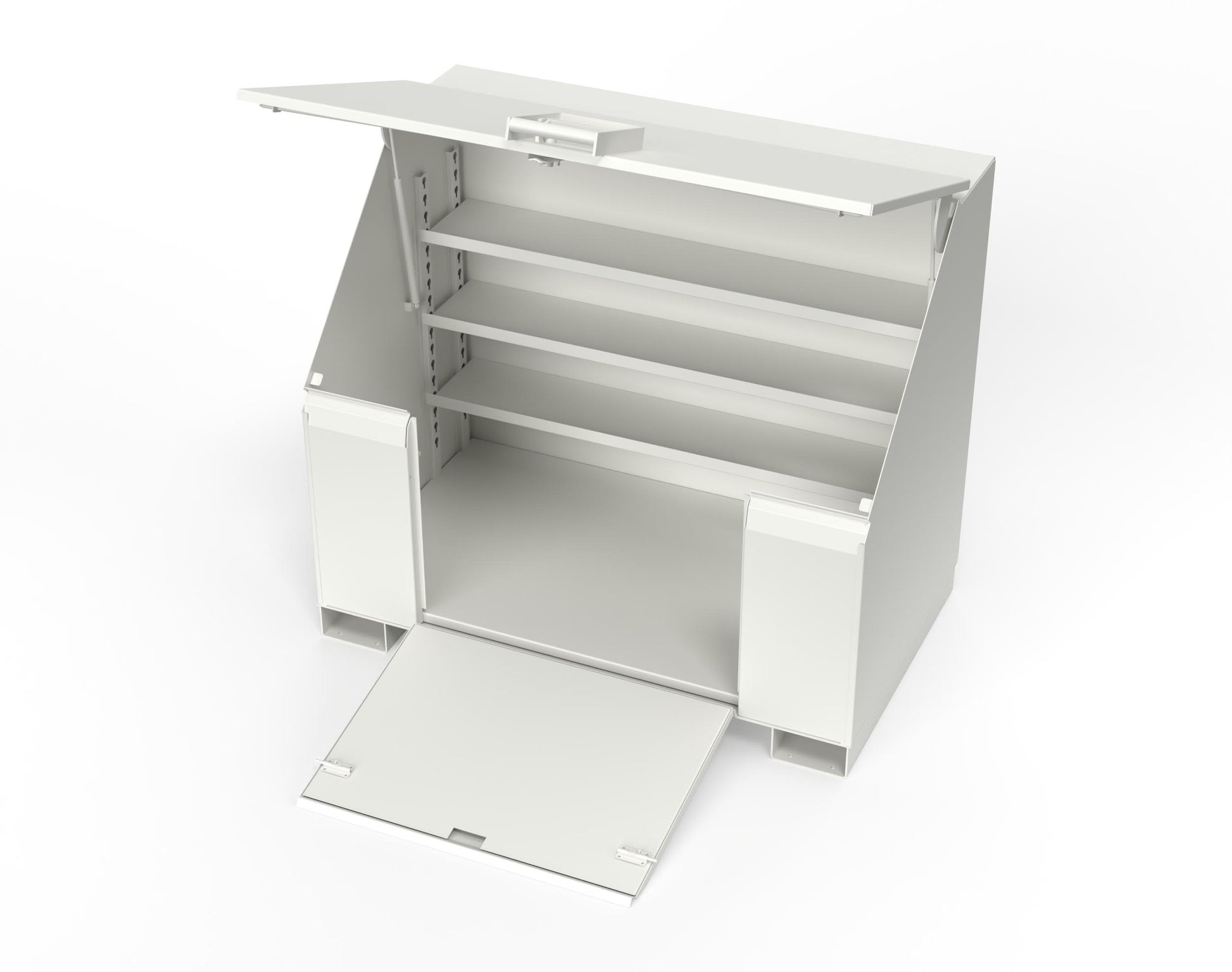 Extreme Duty 12 GA Job Site Box with Lift-Up Lid, Ramp, 3 Shelves - 60 In. W x 36 In. D x 48 In. H - 453UJB-RAMP-9003