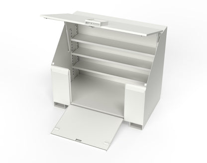Extreme Duty 12 GA Job Site Box with Lift-Up Lid, Ramp, 3 Shelves - 60 In. W x 36 In. D x 48 In. H - 453UJB-RAMP-9003