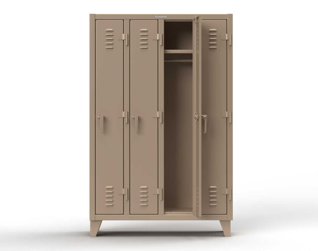 Extreme Duty 12 GA Single-Tier Locker with 4 Compartments, Louvered Doors, Wardrobe Rod - 50 in. W x 18in. D x 78 in. H