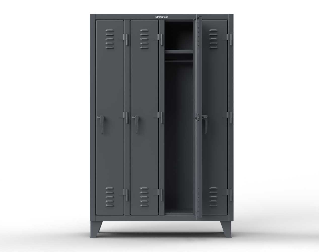 Extreme Duty 12 GA Single-Tier Locker with 10 Compartments, Louvered Doors, Wardrobe Rod - 122 in. W x 18in. D x 78 in. H