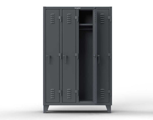 Extreme Duty 12 GA Single-Tier Locker with 4 Compartments, Louvered Doors, Wardrobe Rod, Dark Grey finish - 50 in. W x 18in. D x 78 in. H