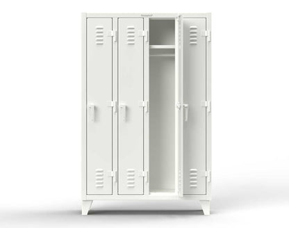 Extreme Duty 12 GA Single-Tier Locker with 4 Compartments, Louvered Doors, Wardrobe Rod - 50 in. W x 18in. D x 78 in. H