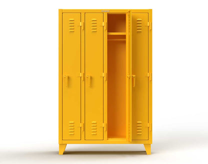 Extreme Duty 12 GA Single-Tier Locker with 4 Compartments, Louvered Doors, Wardrobe Rod - 50 in. W x 18in. D x 78 in. H