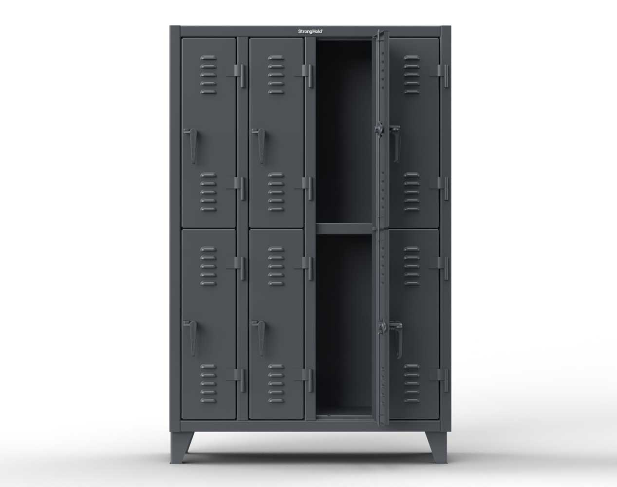 Extreme Duty 12 GA Double-Tier Locker with 8 Compartments, Louvered Doors, Coat Hooks - 50 in. W x 18in. D x 78 in. H