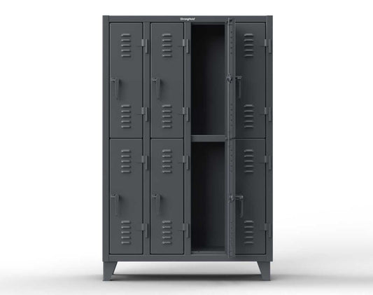 Extreme Duty 12 GA Double-Tier Locker with 2 Compartments, Louvered Doors, Coat Hooks - 14 in. W x 18in. D x 78 in. H