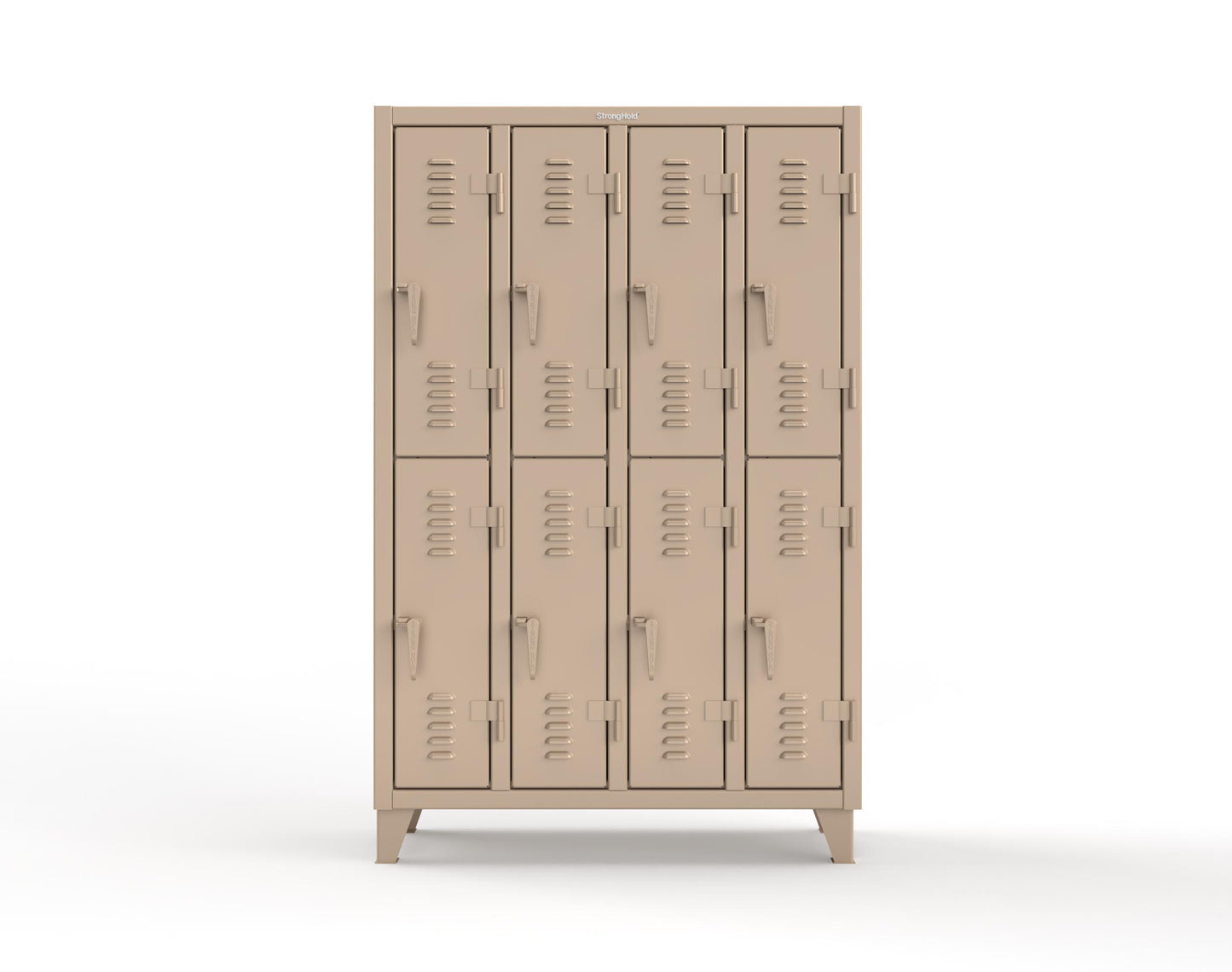 Extreme Duty 12 GA Double-Tier Locker with 8 Compartments, Louvered Doors, Coat Hooks - 50 in. W x 18in. D x 78 in. H - 46-18-2TSL-1019