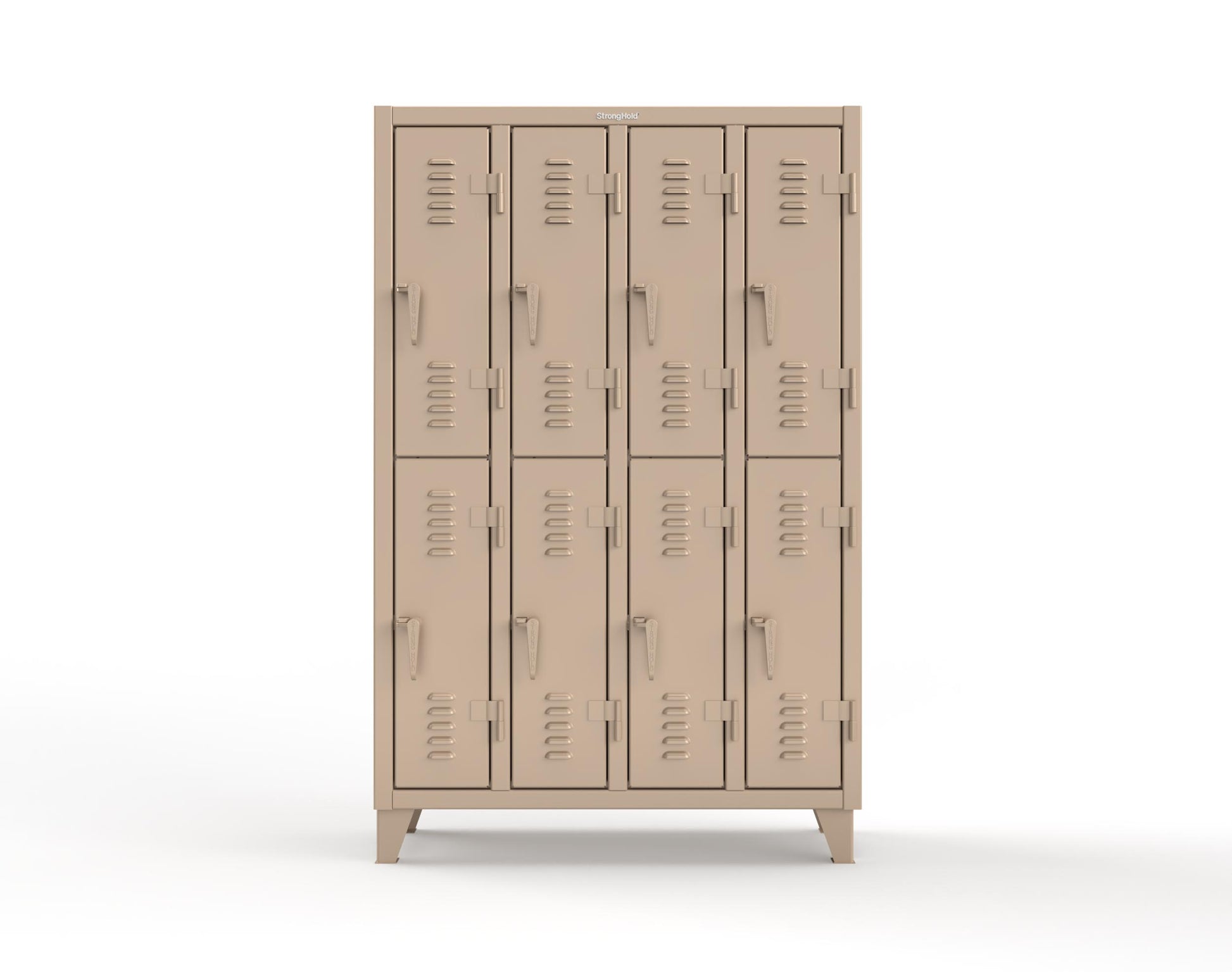 Extreme Duty 12 GA Double-Tier Locker with 8 Compartments, Louvered Doors, Coat Hooks - 50 in. W x 18in. D x 78 in. H - 46-18-2TSL-1019