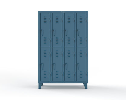 Extreme Duty 12 GA Double-Tier Locker with 8 Compartments, Louvered Doors, Coat Hooks - 50 in. W x 18in. D x 78 in. H - 46-18-2TSL-5001