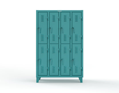 Extreme Duty 12 GA Double-Tier Locker with 8 Compartments, Louvered Doors, Coat Hooks - 50 in. W x 18in. D x 78 in. H - 46-18-2TSL-5021