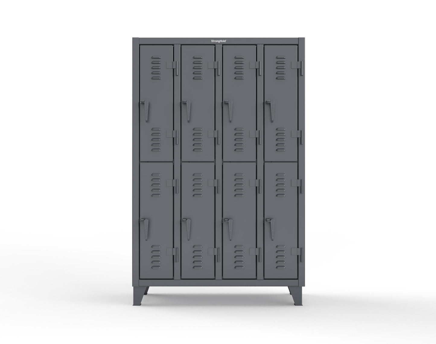 Extreme Duty 12 GA Double-Tier Locker with 8 Compartments, Louvered Doors, Coat Hooks - 50 in. W x 18in. D x 78 in. H - 46-18-2TSL-7024