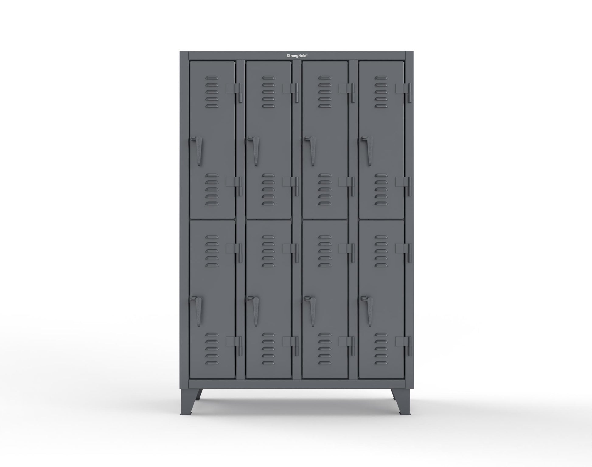 Extreme Duty 12 GA Double-Tier Locker with 8 Compartments, Louvered Doors, Coat Hooks - 50 in. W x 18in. D x 78 in. H - 46-18-2TSL-7024