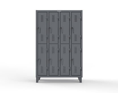 Extreme Duty 12 GA Double-Tier Locker with 8 Compartments, Louvered Doors, Coat Hooks - 50 in. W x 18in. D x 78 in. H - 46-18-2TSL-7024