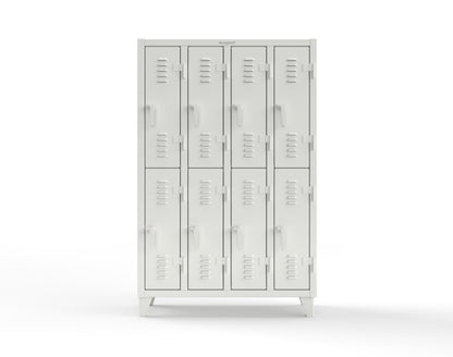 Extreme Duty 12 GA Double-Tier Locker with 8 Compartments, Louvered Doors, Coat Hooks - 50 in. W x 18in. D x 78 in. H - 46-18-2TSL-9003