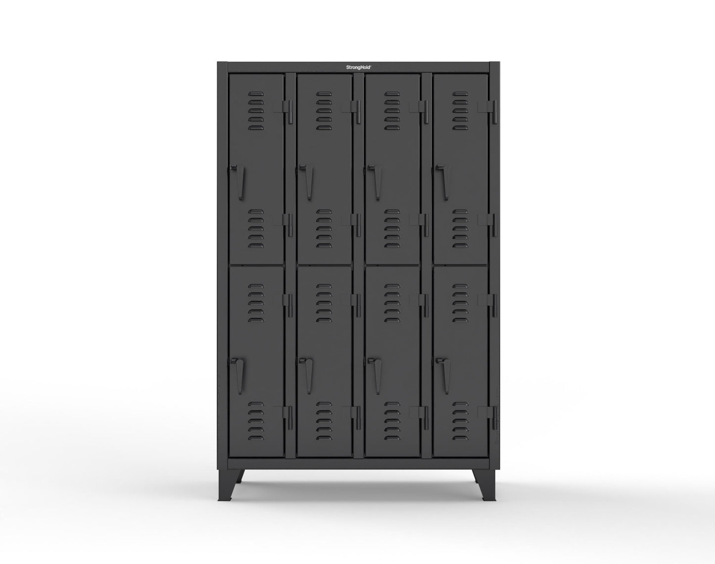 Extreme Duty 12 GA Double-Tier Locker with 8 Compartments, Louvered Doors, Coat Hooks - 50 in. W x 18in. D x 78 in. H - 46-18-2TSL-9005