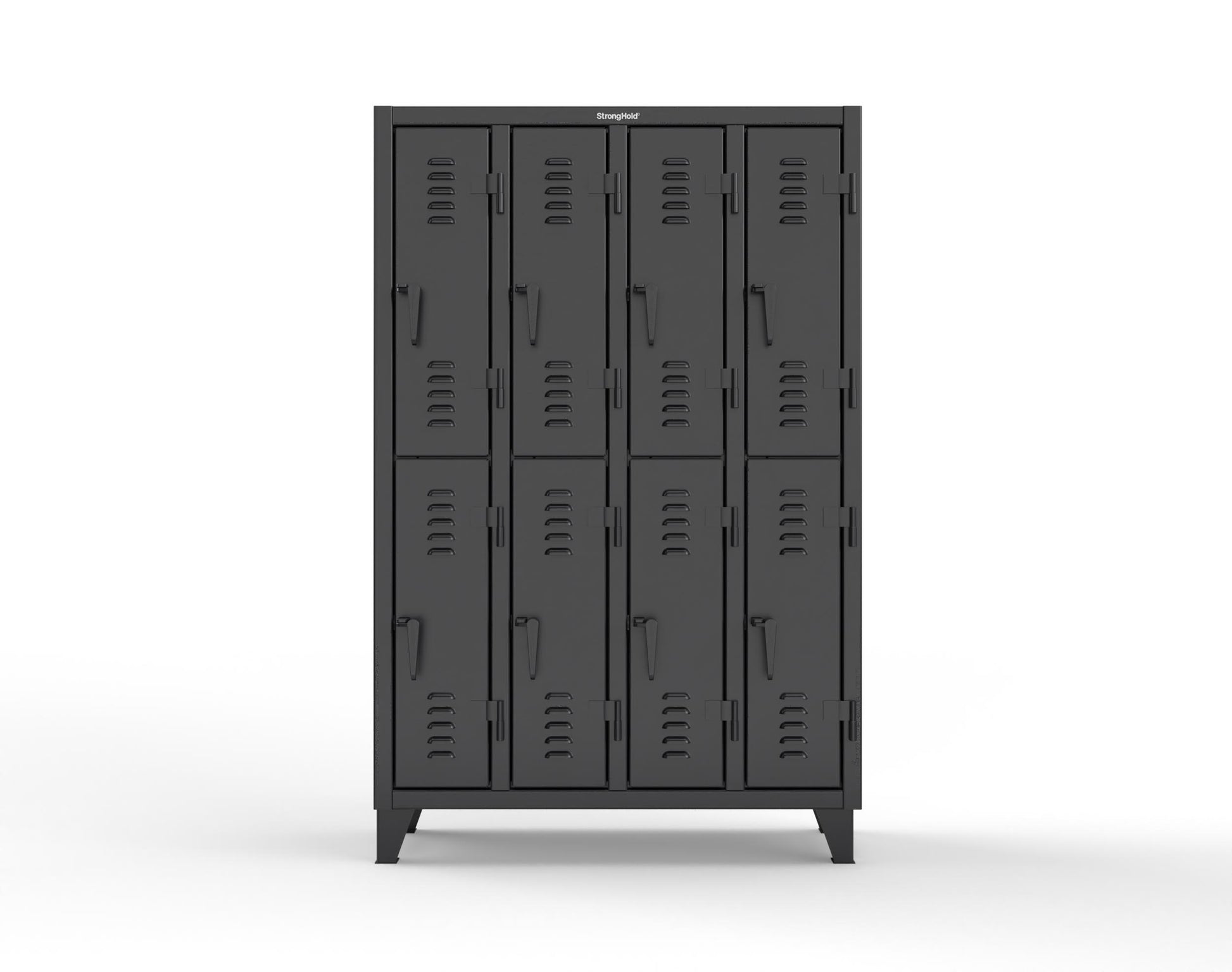 Extreme Duty 12 GA Double-Tier Locker with 8 Compartments, Louvered Doors, Coat Hooks - 50 in. W x 18in. D x 78 in. H - 46-18-2TSL-9005