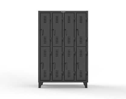 Extreme Duty 12 GA Double-Tier Locker with 8 Compartments, Louvered Doors, Coat Hooks - 50 in. W x 18in. D x 78 in. H - 46-18-2TSL-9005