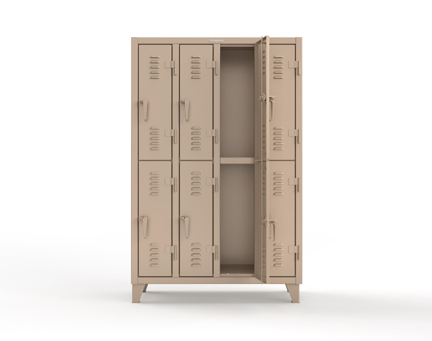 Extreme Duty 12 GA Double-Tier Locker with 8 Compartments, Louvered Doors, Coat Hooks - 50 in. W x 18in. D x 78 in. H - 46-18-2TSL-1019