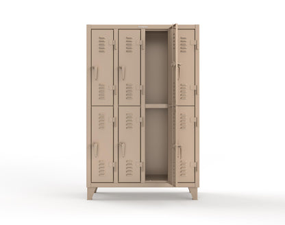 Extreme Duty 12 GA Double-Tier Locker with 8 Compartments, Louvered Doors, Coat Hooks - 50 in. W x 18in. D x 78 in. H - 46-18-2TSL-1019