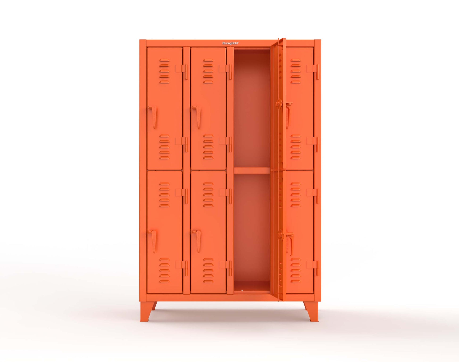 Extreme Duty 12 GA Double-Tier Locker with 8 Compartments, Louvered Doors, Coat Hooks - 50 in. W x 18in. D x 78 in. H - 46-18-2TSL-2009
