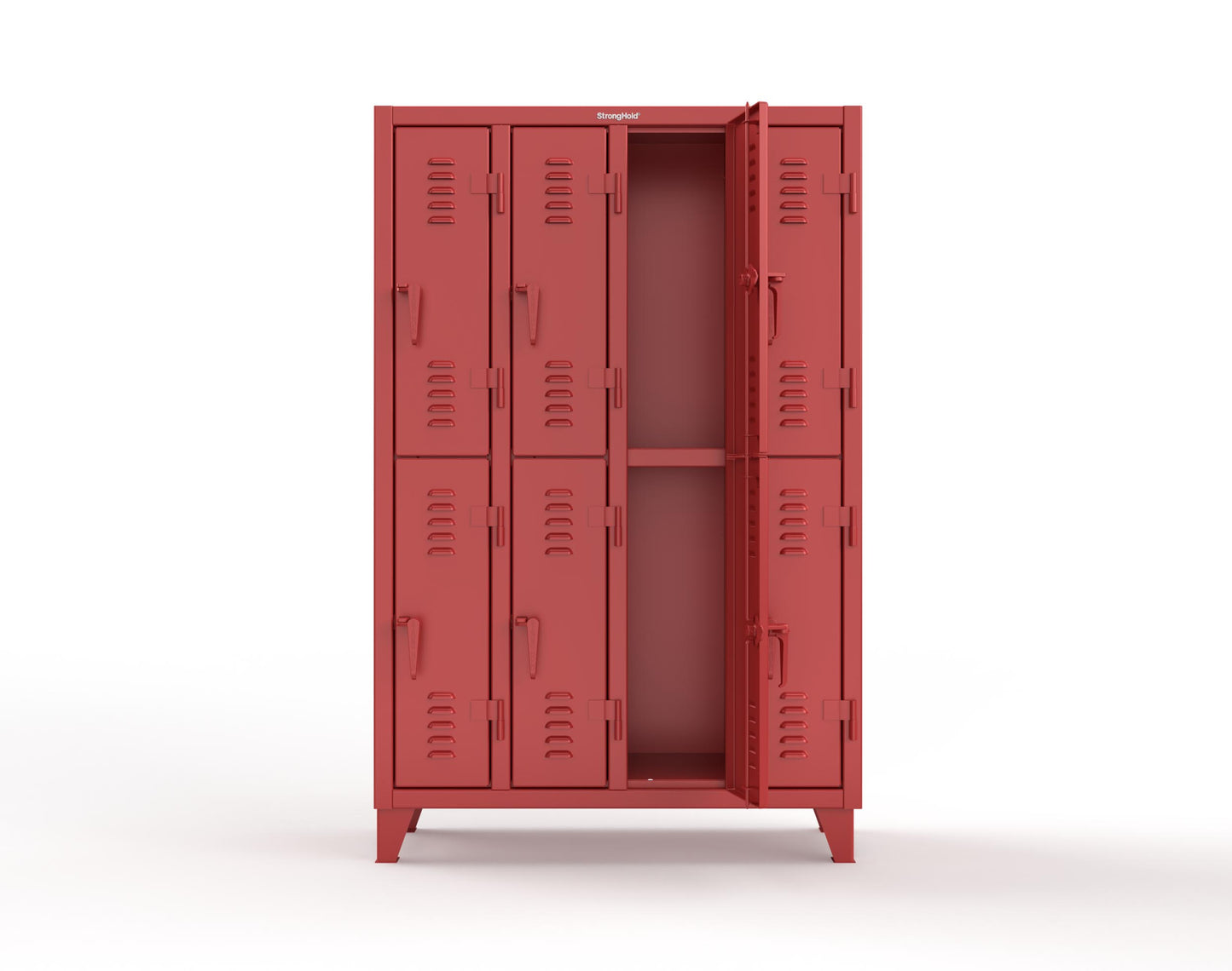 Extreme Duty 12 GA Double-Tier Locker with 8 Compartments, Louvered Doors, Coat Hooks - 50 in. W x 18in. D x 78 in. H - 46-18-2TSL-3001