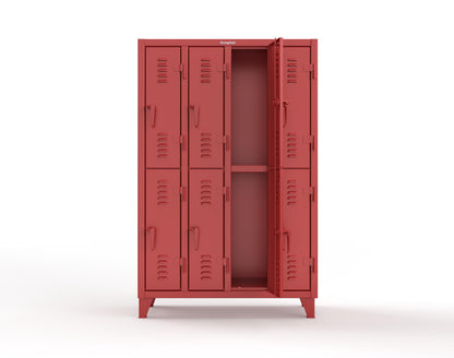 Extreme Duty 12 GA Double-Tier Locker with 8 Compartments, Louvered Doors, Coat Hooks - 50 in. W x 18in. D x 78 in. H - 46-18-2TSL-3001