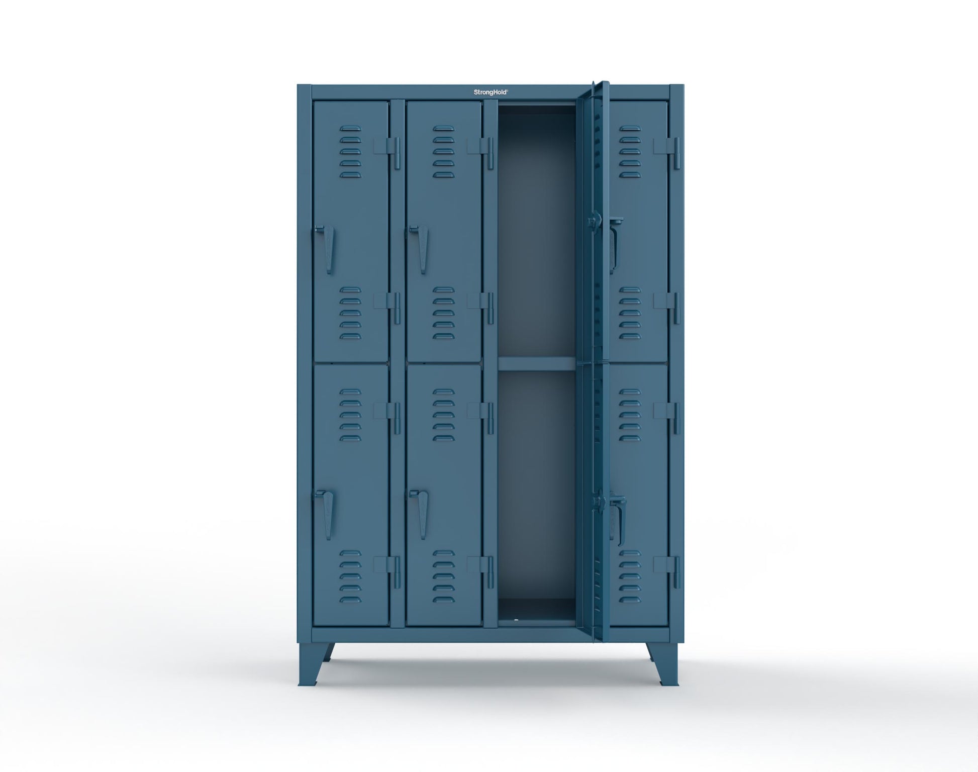 Extreme Duty 12 GA Double-Tier Locker with 8 Compartments, Louvered Doors, Coat Hooks - 50 in. W x 18in. D x 78 in. H - 46-18-2TSL-5001
