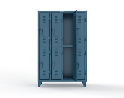 Extreme Duty 12 GA Double-Tier Locker with 8 Compartments, Louvered Doors, Coat Hooks - 50 in. W x 18in. D x 78 in. H - 46-18-2TSL-5001
