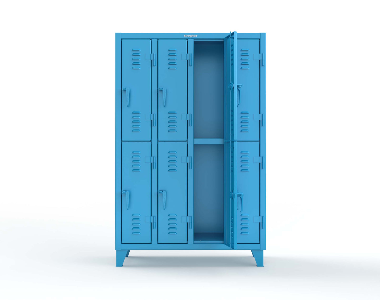 Extreme Duty 12 GA Double-Tier Locker with 8 Compartments, Louvered Doors, Coat Hooks - 50 in. W x 18in. D x 78 in. H - 46-18-2TSL-5012