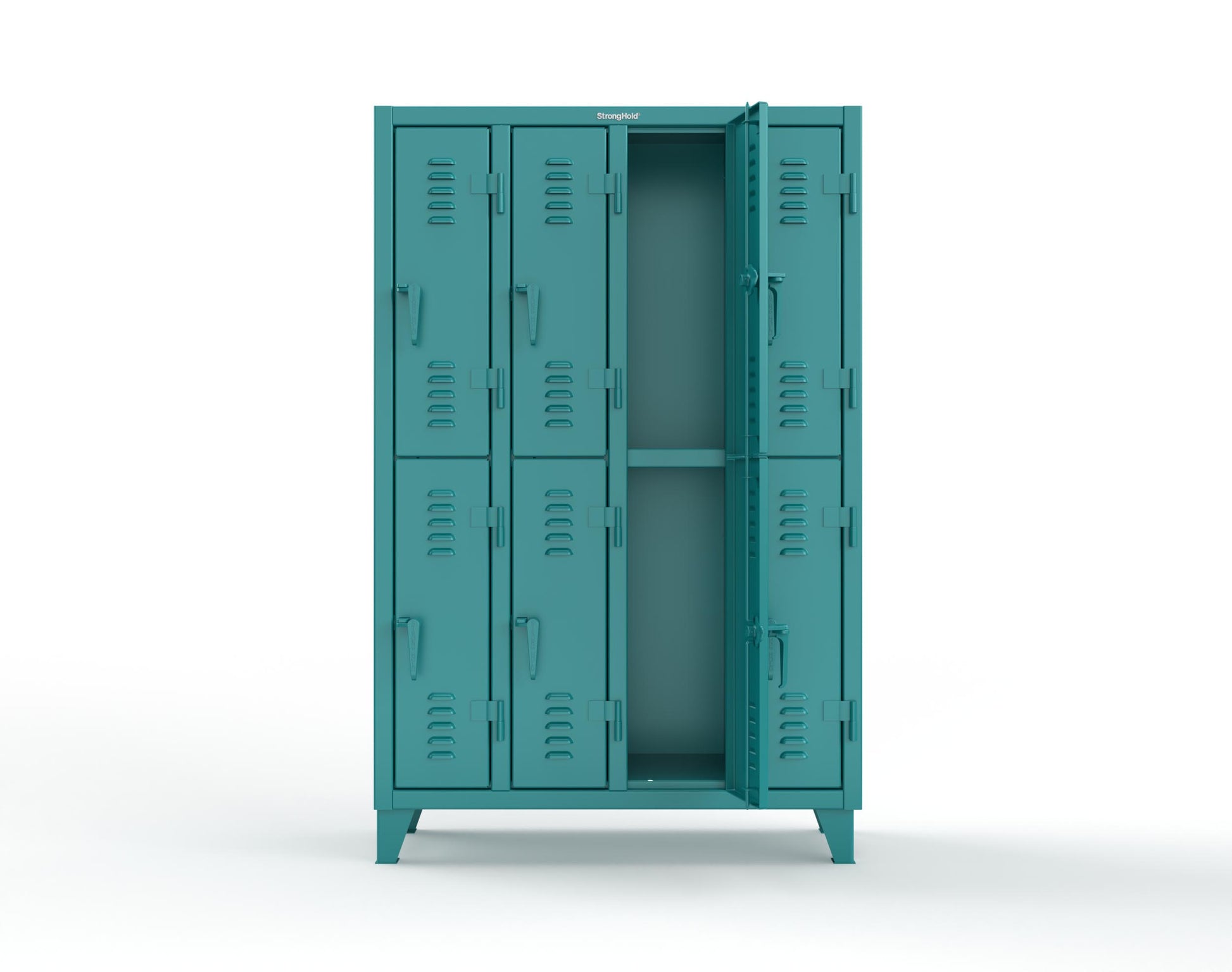 Extreme Duty 12 GA Double-Tier Locker with 8 Compartments, Louvered Doors, Coat Hooks - 50 in. W x 18in. D x 78 in. H - 46-18-2TSL-5021