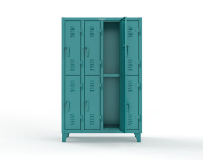 Extreme Duty 12 GA Double-Tier Locker with 8 Compartments, Louvered Doors, Coat Hooks - 50 in. W x 18in. D x 78 in. H - 46-18-2TSL-5021