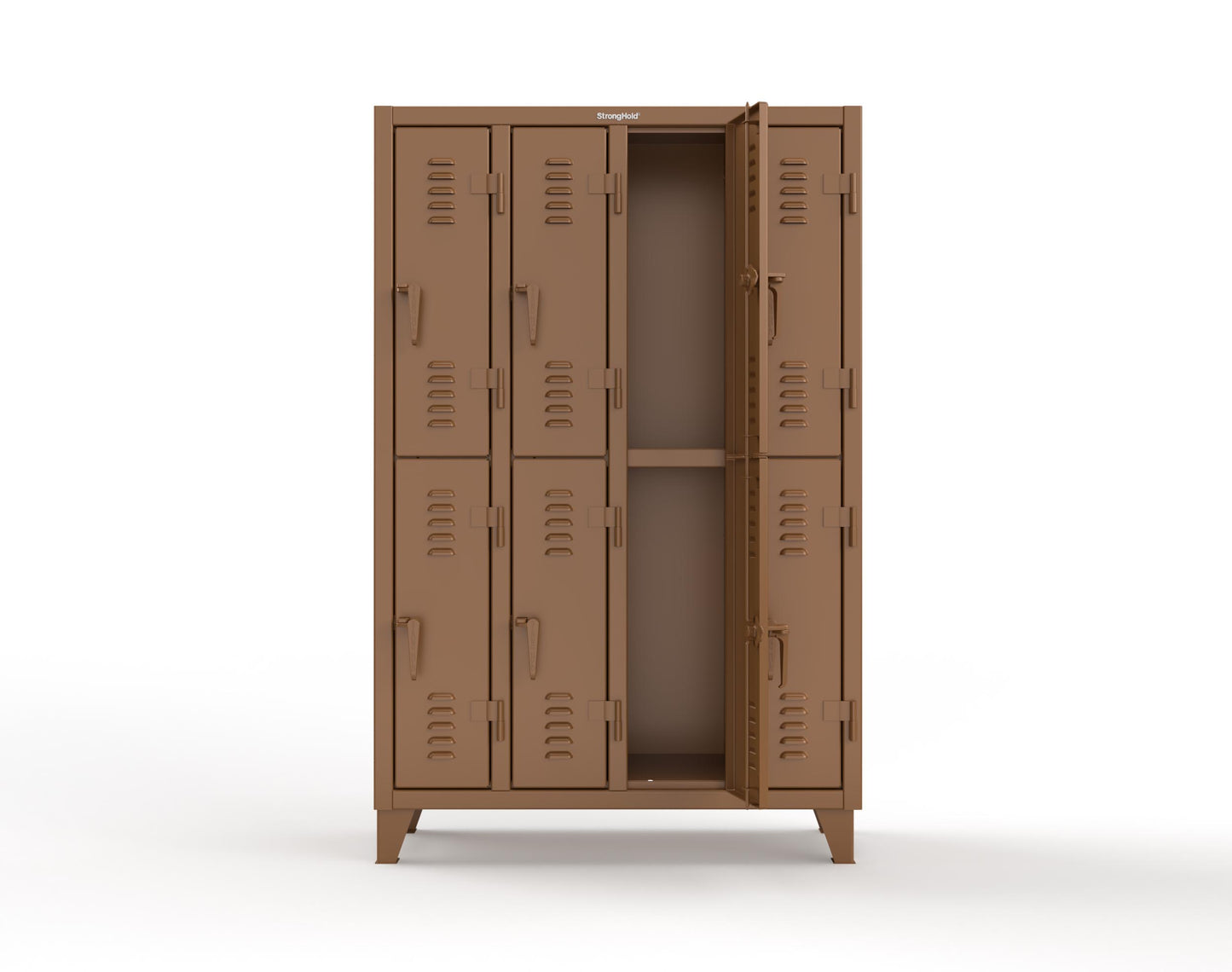 Extreme Duty 12 GA Double-Tier Locker with 8 Compartments, Louvered Doors, Coat Hooks - 50 in. W x 18in. D x 78 in. H - 46-18-2TSL-8008
