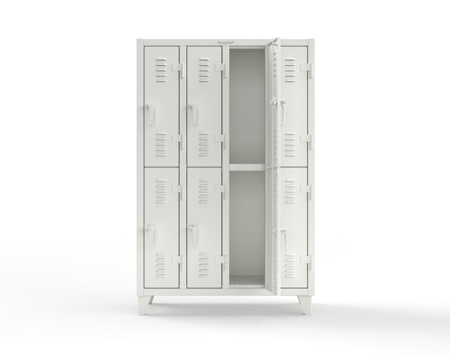 Extreme Duty 12 GA Double-Tier Locker with 8 Compartments, Louvered Doors, Coat Hooks - 50 in. W x 18in. D x 78 in. H - 46-18-2TSL-9003