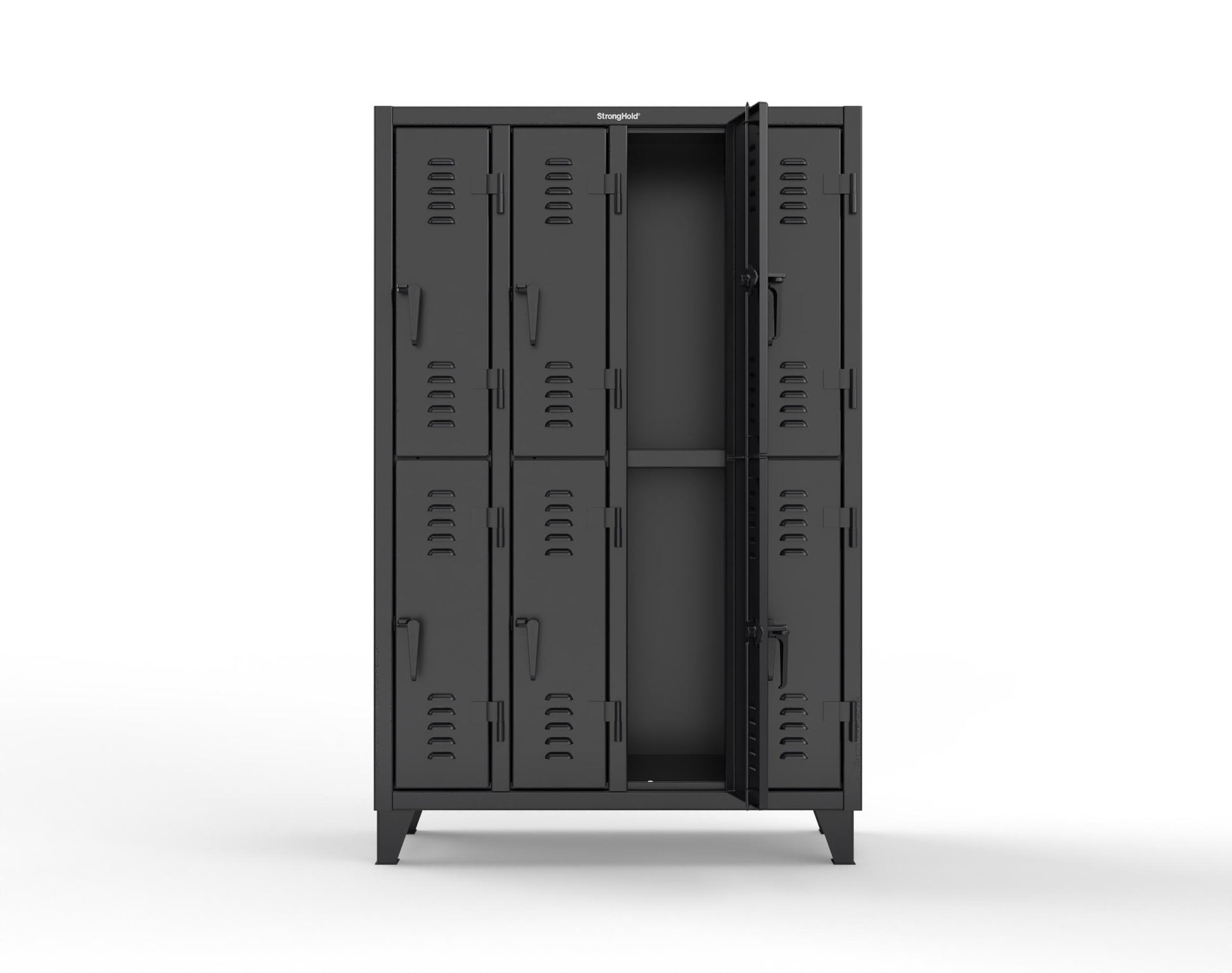Extreme Duty 12 GA Double-Tier Locker with 8 Compartments, Louvered Doors, Coat Hooks - 50 in. W x 18in. D x 78 in. H - 46-18-2TSL-9005