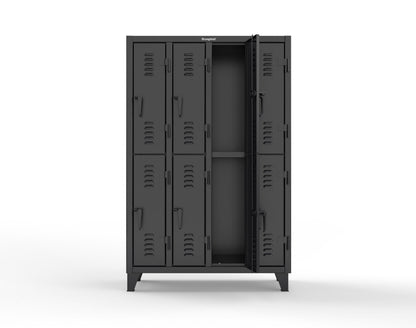 Extreme Duty 12 GA Double-Tier Locker with 8 Compartments, Louvered Doors, Coat Hooks - 50 in. W x 18in. D x 78 in. H - 46-18-2TSL-9005