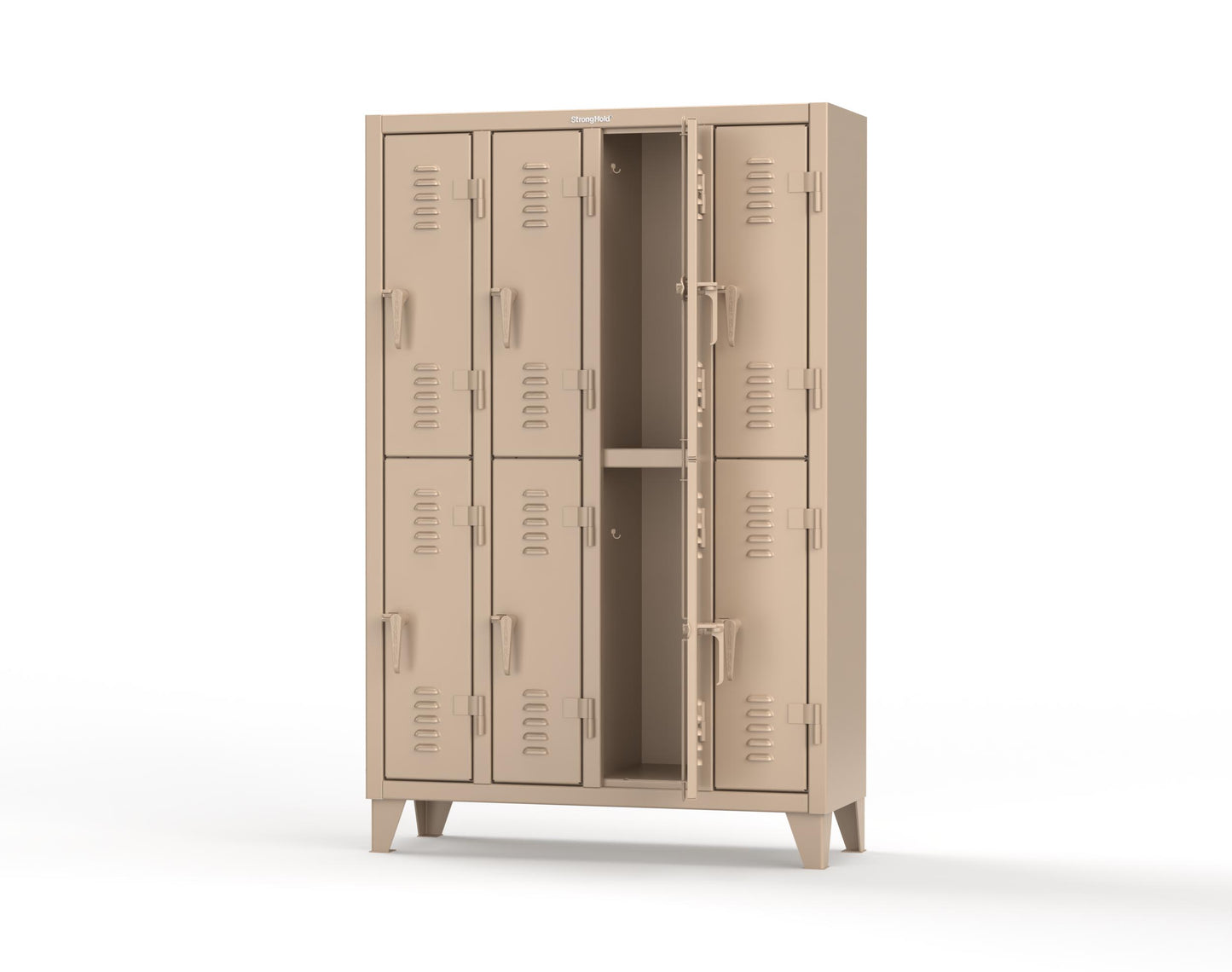Extreme Duty 12 GA Double-Tier Locker with 8 Compartments, Louvered Doors, Coat Hooks - 50 in. W x 18in. D x 78 in. H - 46-18-2TSL-1019