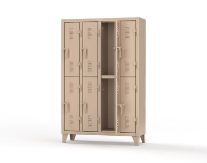 Extreme Duty 12 GA Double-Tier Locker with 8 Compartments, Louvered Doors, Coat Hooks - 50 in. W x 18in. D x 78 in. H - 46-18-2TSL-1019
