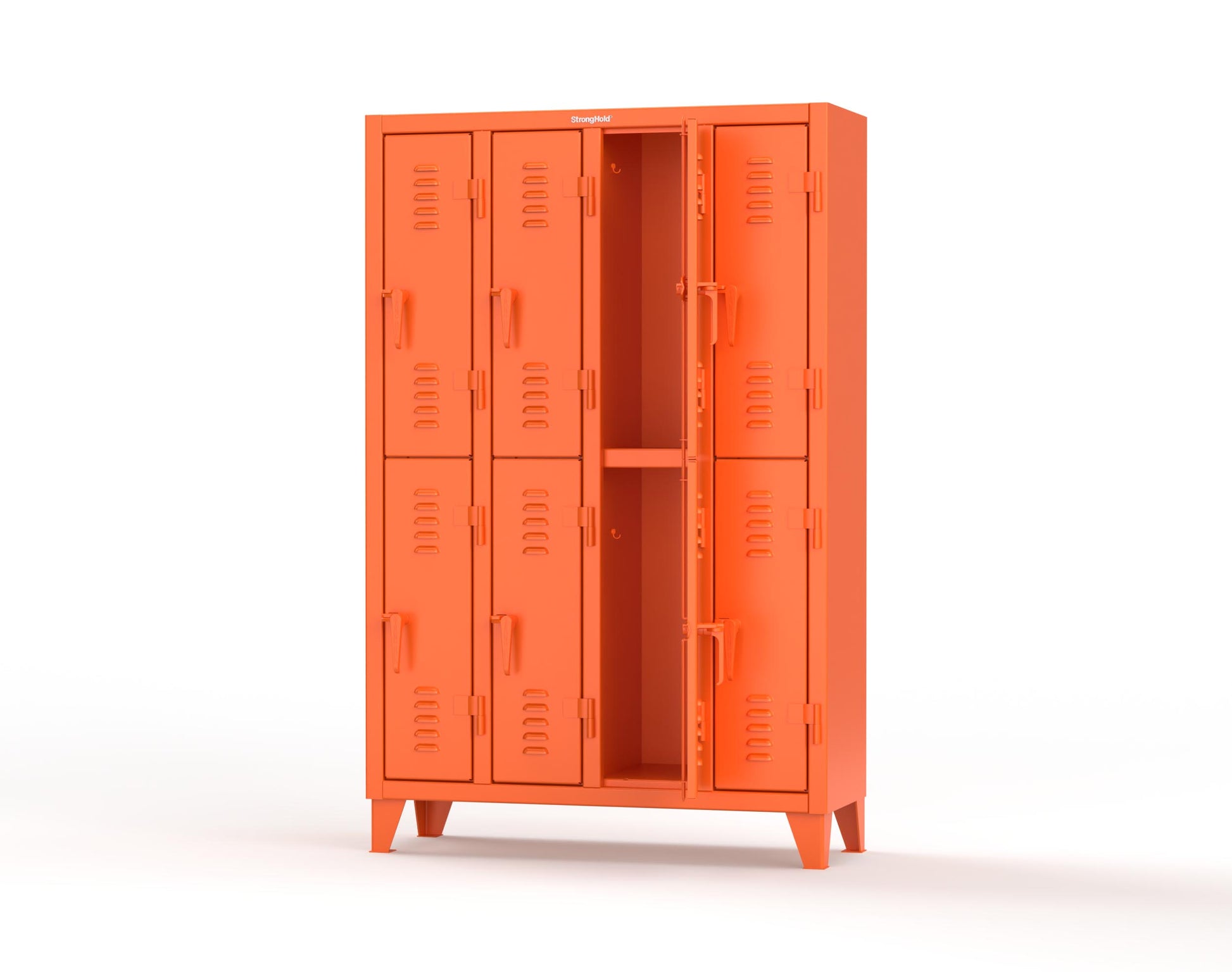 Extreme Duty 12 GA Double-Tier Locker with 8 Compartments, Louvered Doors, Coat Hooks - 50 in. W x 18in. D x 78 in. H - 46-18-2TSL-2009