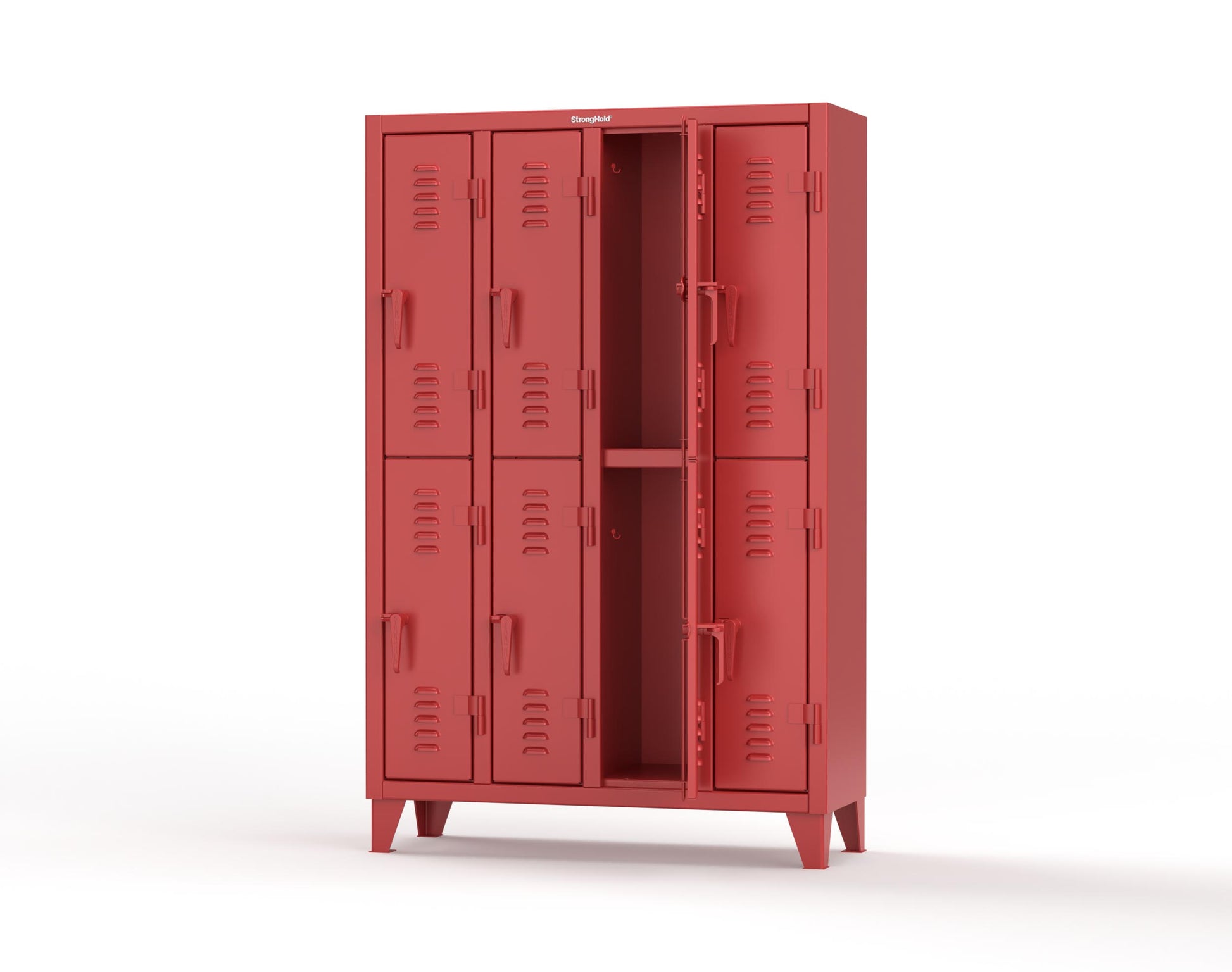 Extreme Duty 12 GA Double-Tier Locker with 8 Compartments, Louvered Doors, Coat Hooks - 50 in. W x 18in. D x 78 in. H - 46-18-2TSL-3001