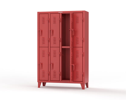 Extreme Duty 12 GA Double-Tier Locker with 8 Compartments, Louvered Doors, Coat Hooks - 50 in. W x 18in. D x 78 in. H - 46-18-2TSL-3001