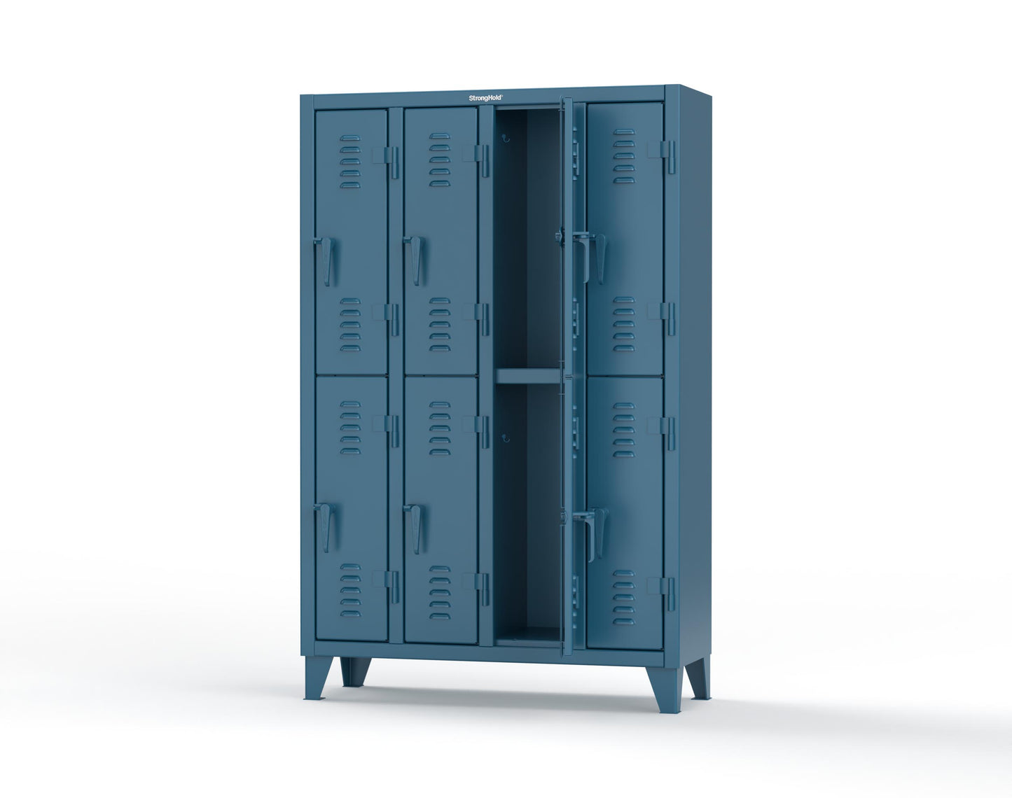 Extreme Duty 12 GA Double-Tier Locker with 8 Compartments, Louvered Doors, Coat Hooks - 50 in. W x 18in. D x 78 in. H - 46-18-2TSL-5001
