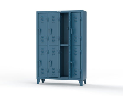 Extreme Duty 12 GA Double-Tier Locker with 8 Compartments, Louvered Doors, Coat Hooks - 50 in. W x 18in. D x 78 in. H - 46-18-2TSL-5001