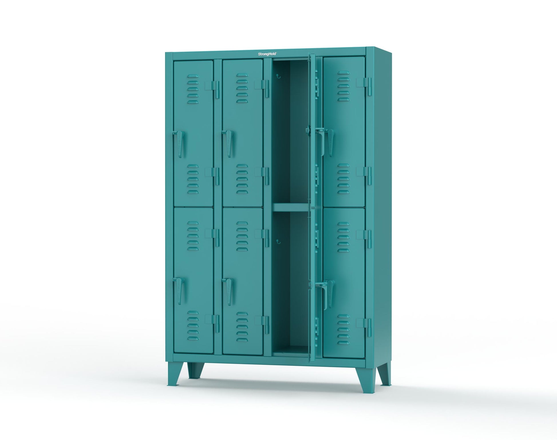 Extreme Duty 12 GA Double-Tier Locker with 8 Compartments, Louvered Doors, Coat Hooks - 50 in. W x 18in. D x 78 in. H - 46-18-2TSL-5021