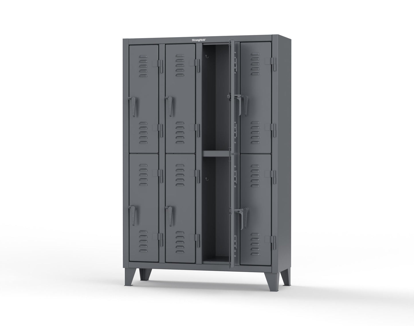 Extreme Duty 12 GA Double-Tier Locker with 8 Compartments, Louvered Doors, Coat Hooks - 50 in. W x 18in. D x 78 in. H - 46-18-2TSL-7024